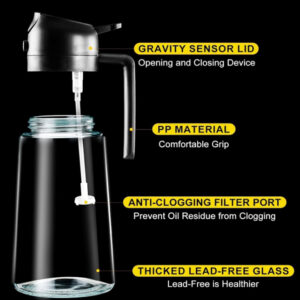 automatic gravity sensor glass oil dispenser – 500ml borosilicate cruet with anti clog filter