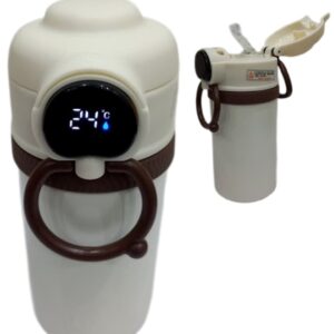 smart digital led temperature display thermos – insulated stainless steel white water bottle with ring handle