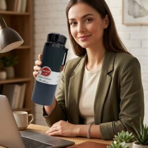 premium sus 316 stainless steel vacuum flask – medical grade insulated grey water bottle with carry loop 1000ml