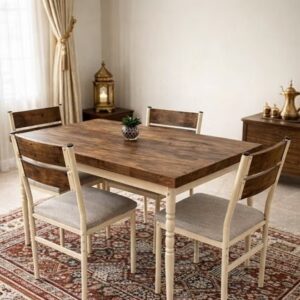 Wood And Metal Dining Table With 4 Chairs Set - Image 1