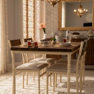 Wood And Metal Dining Table With 4 Chairs Set - Image 2