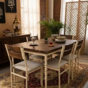 Wood And Metal Dining Table With 4 Chairs Set - Image 3