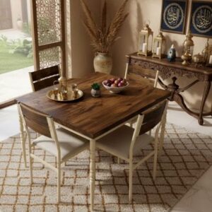 Wood And Metal Dining Table With 4 Chairs Set - Image 5
