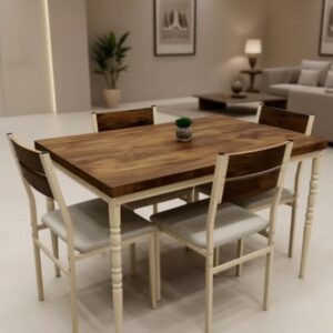 Wood And Metal Dining Table With 4 Chairs Set - Image 6