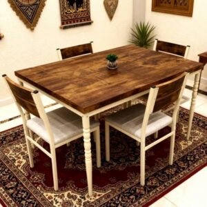 Wood And Metal Dining Table With 4 Chairs Set - Image 7