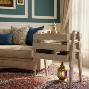 3 Pieces Turkish Wooden Serving Tables Set 56x35x45 CM - Image 7
