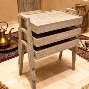 3 Pieces Turkish Wooden Serving Tables Set 56x35x45 CM - Image 5
