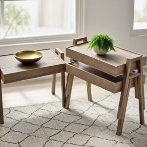 3 Pieces Turkish Wooden Serving Tables Set 56x35x45 CM - Image 3