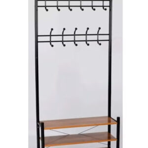 Black metal clothes hanger, stand, and organizer consisting of 3 shelves - Image 9