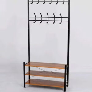 Black metal clothes hanger, stand, and organizer consisting of 3 shelves - Image 8