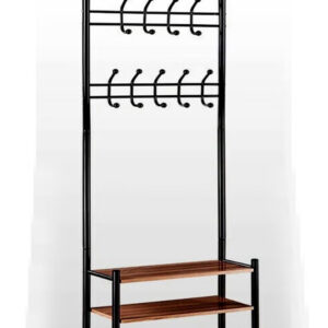 Black metal clothes hanger, stand, and organizer consisting of 3 shelves - Image 7