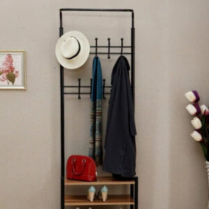 Black metal clothes hanger, stand, and organizer consisting of 3 shelves - Image 3