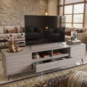 Modern wooden TV table with drawers and open storage shelves - Image 7
