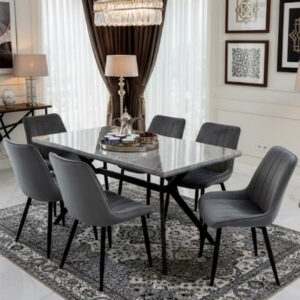Dining Table With 6 Chairs Set 150x75x75 CM - Image 1