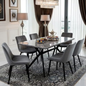 Dining Table With 6 Chairs Set 150x75x75 CM - Image 3