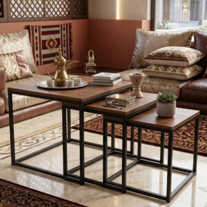 Nesting Coffee Table Set for Living Room with Wooden Top and Metal Frame - Image 1