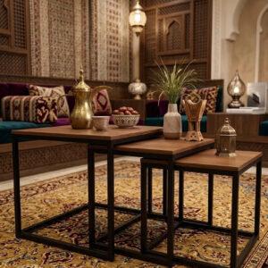 Nesting Coffee Table Set for Living Room with Wooden Top and Metal Frame - Image 2