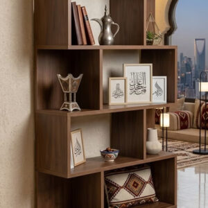 Wooden Geometric Bookshelf and Open Display Organizer Unit - Image 1