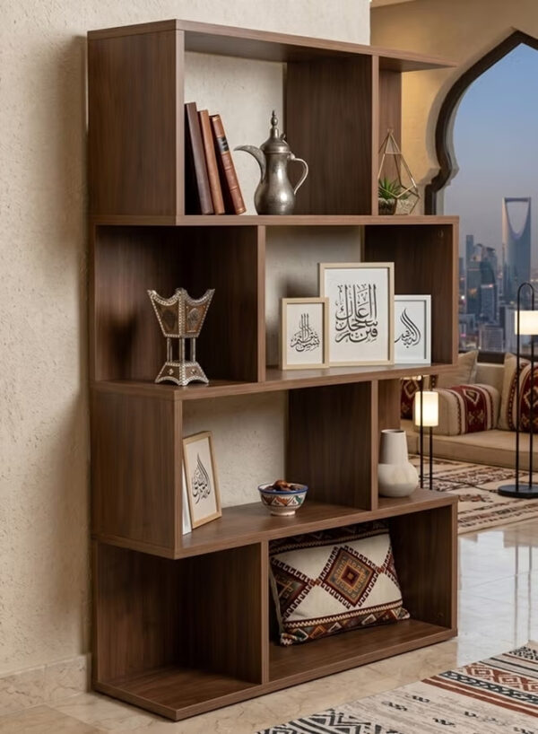 Wooden Geometric Bookshelf and Open Display Organizer Unit