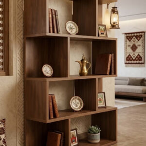 Wooden Geometric Bookshelf and Open Display Organizer Unit - Image 2
