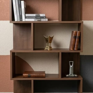 Wooden Geometric Bookshelf and Open Display Organizer Unit - Image 7