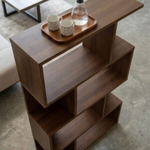 Wooden Geometric Bookshelf and Open Display Organizer Unit - Image 5