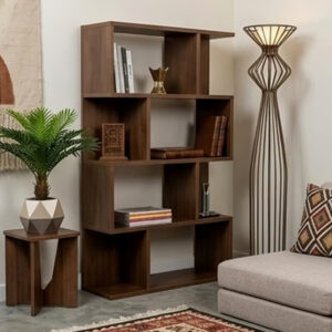 Wooden Geometric Bookshelf and Open Display Organizer Unit - Image 3