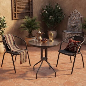 3-Pieces Patio Outdoor Garden Table With 2 Chairs - Image 3